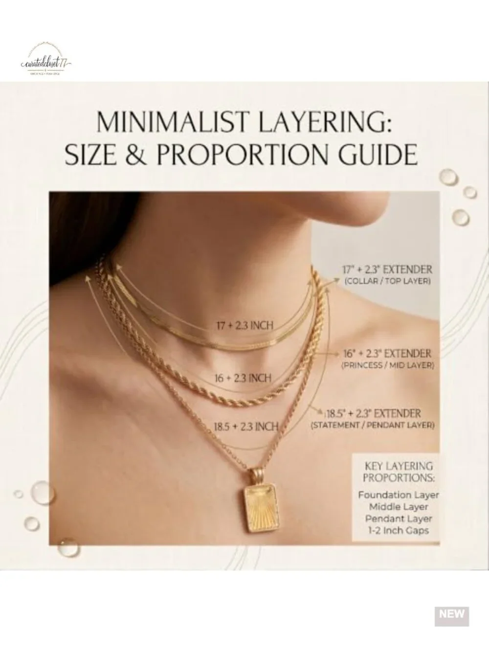 14K Gold Plated Layered Necklace & Bracelet Set, Dainty Pendant Necklace